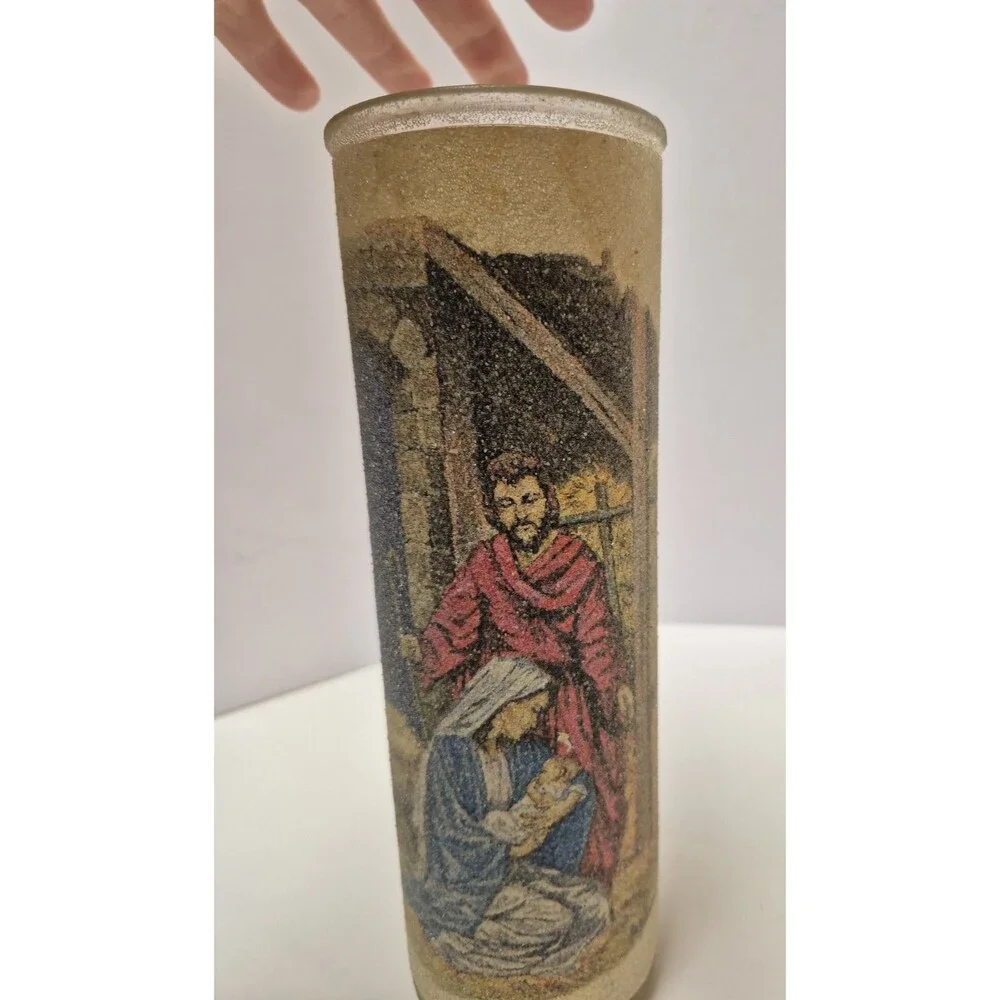 Vintage Sugar Bead Frosted Glass Candles Nativity scene Christmas Holiday Jesus